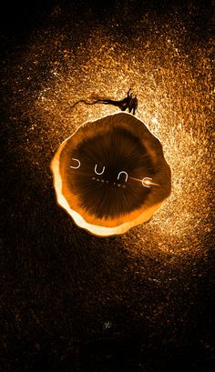 an orange slice with the word supa written on it is floating in some water