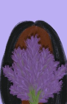 a drawing of a purple flower in a vase