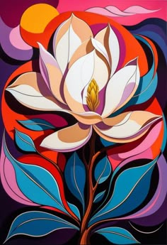 a painting of a white flower on a purple background