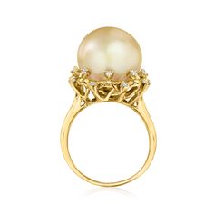 Vista Alegre - 12-15mm 14kt Yellow Golden Cultured South Sea Pearl Ring, .49ct t. w. Multicolored Diamonds. Size 6. Just imagine making an entrance with this outstanding statement on hand! A truly fabulous 12-15mm golden cultured South Sea pearl gleams inside a scintillating border of .49 ct. t. w. yellow and white diamonds. Finely crafted in polished 14kt yellow gold. 5/8" wide. Multicolored diamond and golden pearl ring. South Sea pearls are unique and may vary. Diamond birthstones are the per Pearl Ring Design, South Sea Pearl Ring, Golden Pearl, Pearl Rings, Diamond Birthstone, Sea Pearl, South Seas, South Sea Pearls, Sea Pearls