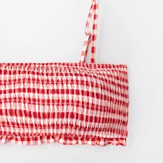 FREE SHIPPING Sexy Red Gingham Smocked Bandeau Bikini Sets JKP3145 Floral Swimwear, Backless Swimsuit, Red Gingham, Gingham Print, Lady In Red, Smocking, Gingham, Reusable Tote Bags, High Waisted