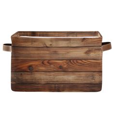 a wooden box with handles and straps on the bottom, sitting against a white background