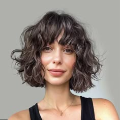 Short Bob With Bangs Wavy Hair, Wavy Hair Short Haircut With Bangs, Thick Wavy Bob With Bangs, Short Hair Wavy Bangs, French Bob With Bangs Wavy Hair, Short Hair With Bangs Styling, Short And Wavy Hairstyles, Short Curly Haircut For Women, Short Bob Hairstyles Wavy