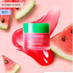 Y'all I am so excited about this! I posted about this not that long ago, saying they should come out with a watermelon lip balm and they did. I am getting this. #laneige #laneigelipmask #lipcare #watermelon Laneige Watermelon Lip Mask, Watermelon Laneige, Laneige Watermelon, Beachy Products, Watermelon Lip Balm, Watermelon Pops, Laneige Lip, Sephora Skin Care, Laneige Lip Sleeping Mask