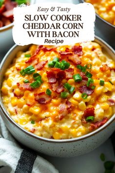 easy and tasty slow cooker cheddar corn with bacon recipe in a bowl