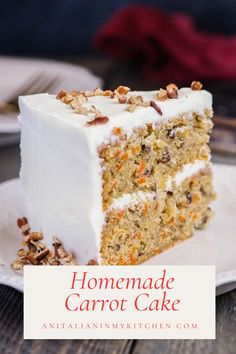 A slice of carrot cake on a white plate. Cheese Lava Cake, Mug Cake Nutella, Carrot Cream Cheese, Carrot Cake Recipe Homemade, Yummiest Food, Lava Cake Recipe, Carrot Cake Recipe Easy, Soup Crockpot, Homemade Carrot Cake