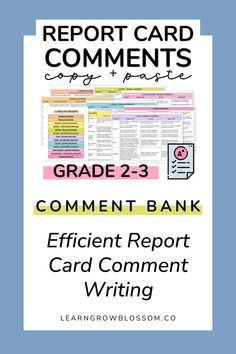 the report card for grade 2 - 3 comment bank