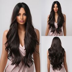 Long Black Wavy Synthetic Wigs - HairNjoy Ash Blonde Ombre, Black Hair Wigs, Afro Natural, Natural Hair Wigs, Red Wigs, Brown Wig, Middle Part, Wigs For Women, روتين العناية بالبشرة