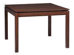 a square wooden table with two legs and one end on the other side, against a white background