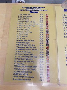 a menu for a restaurant with prices on it