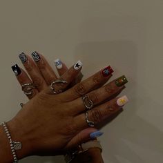 Different Design Nails, Black People Nails, Ball Nails, Graduation Nails, Drip Nails, Colored Acrylic Nails, Simple Acrylic Nails