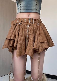 Belted Midi Skirt, Mini Pleated Skirt, Outfit Retro, Skirt Heels, Belted Mini Skirt, Ruffle Mini Skirt, Summer Fashion Beach, Skirts Midi High Waisted, Brown Skirts