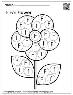 the letter f for flower worksheet is shown in black and white with an image of