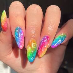 Galaxy Nail Art, Long Nail Art, Rainbow Nails Design, Spring Nail Trends, Nail Art Ombre, Simple Gel Nails, Bright Nails, Dope Nail Designs, Really Cute Nails