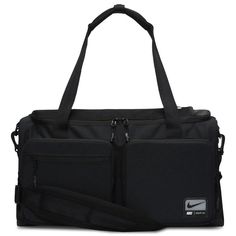 Get ready to smash your training session with the Nike Utility S Power Duffel. Featuring a main compartment that’s big enough to carry your sneakers and a pair of clothes, this duffle bag can stow everything you need for pushing through your workouts. The zippered exterior pockets keep small items separated and organized, while the internal sleeve provides extra space. Enjoy a hands-free and comfortable experience with the Nike Utility S Power Duffel. Nike Utility S Power Duffel features: Densel Sports Nylon Duffle Bag, Sporty Gym Bag For Sports, Functional Black Gym Bag, Sporty Nylon Duffle Bag For Sports, Sporty Nylon Gym Bag, Functional Black Sports Duffle Bag, Functional Black Duffle Bag For Sports, Sporty Nylon Gym Bag With Breathable Material, Sporty Breathable Nylon Gym Bag