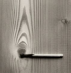 a black and white photo of a toothbrush on a wooden surface with planks