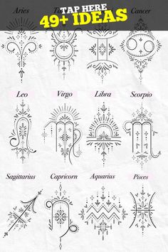 some type of tattoos with different designs and numbers on the front, side, and back