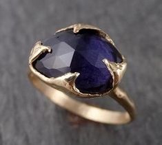 Fancy cut Iolite Yellow Gold Ring Gemstone Solitaire recycled 14k statement cocktail statement 1533 Thought Forms, Unique Engagement Rings Rose Gold, Blue Diamond Engagement Ring, Twig Engagement Ring, Rustic Texture, Sterling Silver Jewelry Rings, Ring Trends, Gold Halo, Emerald Engagement