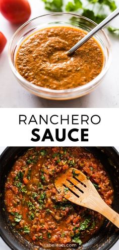 the recipe for ranchero sauce is in a skillet and ready to be eaten