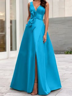 Mother Of The Bride Dresses A-Line/Princess V-Neck Sleeveless Dresses With Split, Wedding Party Accessories, Knot Bow, Dresses Quinceanera, Evening Dresses Cocktail, Aqua Dress, Bride Dresses, Quinceanera Dresses, Mother Of The Bride Dresses