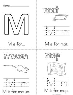 the letter m worksheet for children to practice their handwriting and spelling with pictures