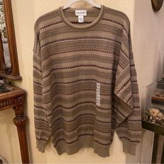 Brand New With Tag. Men’s Striped Patterned Earthy Color Sweater. Wool Blend. Made In Italy. Comes From Smoke And Pet Free Home. Chest 28” Length 31” Bundle And Save!! Buy 2 Or More Items. Oversized Striped Sweater, Black Knit Cardigan, Grandpa Sweater, Henley Sweater, Color Sweater, Sweater Wool, Long Sleeve Pullover Sweater, Half Zip Sweaters, Burgundy Sweater