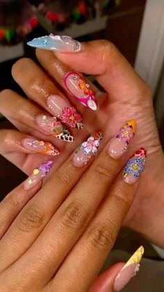 Summer Junk Nails, Encapsulated Flower Nails, Butterfly Wing Nails, Hard Nails, Girly Acrylic Nails, Long Acrylic Nails Coffin, Soft Nails, Unique Acrylic Nails, Bling Acrylic Nails