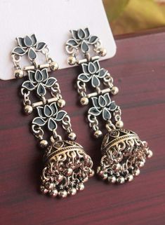 Oxidised Jewellery Earrings, Antique Silver Jewelry Indian, Silver Jwellary, Oxidised Jhumka, Indian Jewelry Earrings