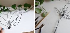 two pictures side by side, one with wire and the other with leaves