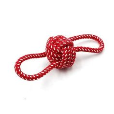 a red and white rope with a knot on it's end, against a white background