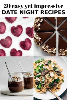 the cover of 20 easy yet impressive date night recipes, including pies and desserts