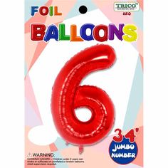 the number six foil balloon is red