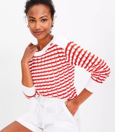 Stripe Mesh Stitch Boatneck Sweater Red Striped Sweater, Mesh Stitch, Petite Sweaters, Hip Style, Exclusive Clothing, Petite Pants, Boatneck Sweater, Petite Tops, Fall Sweaters