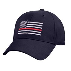 a baseball cap with the american flag on it, and an embroidered red white and blue stripe