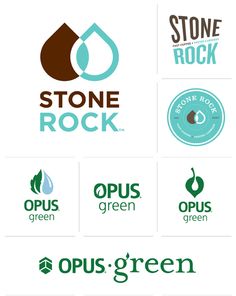 the logos for stone rock, opus green and other natural products are shown in this image