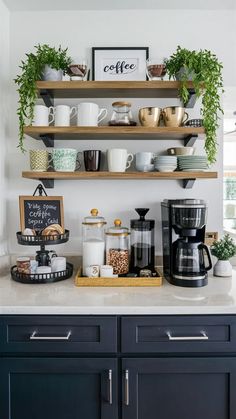 the coffee bar is organized and ready for guests to enjoy their morning break with friends