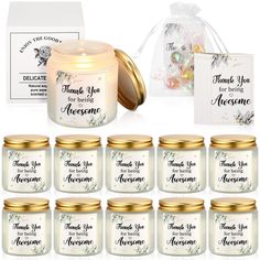 thank you for being awesome candle gift set with 8 jars and tags - white / gold