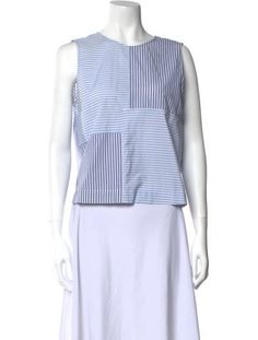 Jenni Kayne Crop TopBlueStripedSleeveless with Bateau NecklineButton Closure at BackDesigner Fit: Tops by Jenni Kayne typically fit true to size. Fitted Cotton Tank Blouse, Sleeveless Striped Spring Blouse, Sleeveless Striped Blouse For Spring, Spring Striped Sleeveless Blouse, Striped Sleeveless Cotton Top, Striped Sleeveless Blouse For Spring, Cotton Vest Blouse For Work, Bottega Jodie, Jenni Kayne