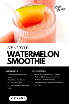 a menu for a smoothie with watermelon on the top