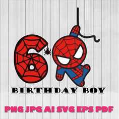 spiderman 6th birthday card with the number six in front of it and an image of a