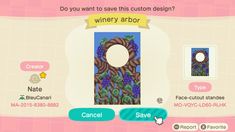 an animal crossing game screen with the caption do you want to save this custom design?