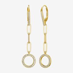 Features: Quick ShipEarring Back: Lever BackSetting: PaveStone Cut: RoundStone Millimeter Measurement: 1.5 Mm Length, 1.5 Mm WidthMetal Color: YellowEarring Length: 52.2mmEarring Width: 11.9mmCare: Wipe CleanStone Type: 70 Cubic ZirconiaEarrings Style: Drop EarringsMetal: 18k Gold Over SilverCountry of Origin: Imported Gold Halo Design Cubic Zirconia Earrings, Gold Linear Earrings With Diamond Accents For Anniversary, Fine Yellow Gold Diamond Earrings With Lever Back, Yellow Gold Halo Drop Earrings, Gold Dangle Diamond Earrings Fine Jewelry, Gold Linear Earrings With Prong Setting, Dangle Yellow Gold Diamond Hoop Earrings, Gold Linear Earrings With Prong Setting For Anniversary, Gold Linear Earrings With Diamond Accents