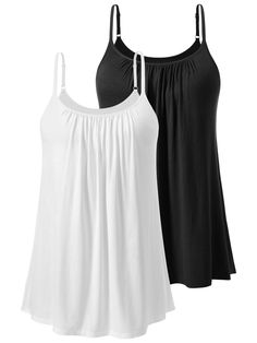 two women's tank tops in black and white, one with straps on the back