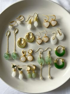 Gold Jade Earrings, Jade And Pearl Earrings, Boho Pearl Earrings, Green Gold Earrings, Jade Accessories, Jade Jewellery, Dainty Gold Earrings, Classy Earrings, Box Pouch