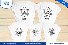 Personalized Monkey Family T-Shirt, Custom Name Combo Shirt, Onesie, Matching Baby Shirt, Grandparents Gift, Aunt Uncle Nursery Gift, Big Family Gift National Grandparent Day x Alwaysky. A fashionable but cozy shirt that blends style and utility. This shirt, which is made of premium fabrics, provides just the right amount of comfort and elegance in every setting. For those who value classic elegance, it is a wardrobe must due to its superb craftsmanship and adaptable design. This timeless shirt pairs nicely with jeans, trousers, and skirts. It will give any ensemble flare. It is a necessary item for any wardrobe. #grandparents #monkey #parents #baby #personalized #family #nurse #Shirt #Alwaysky Unisex White Family Matching Shirt, White Unisex Shirt For Family Matching, White Family Matching T-shirt, White Crew Neck Shirt For Family, White Crew Neck Shirt For Family Occasions, Family White T-shirt With Name Print, Customizable White T-shirt For Family Matching, White T-shirt With Name Print For Family, Family Matching Shirts With Funny Print