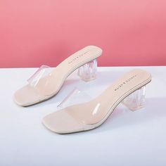 Comfortable Crystal Clear Transparent Heel Slippers  Please note: When purchasing a size, please measure the length of the foot and choose the size according to the length of the foot. Friends with wide or fat feet are recommended to choose one size larger!size34=foot length 22cmsize35=foot length 22.5cmsize36=foot length 23cmsize37=foot length 23.5cmsize38=foot length 24cmsize39=foot length 24.5cmsize40=foot length 25cmsize41=foot length 25.5cmsize42=foot length 26cmsize43=foot length 26.5cmsize44=foot length 27cmNote: the foot length is the distance from the longest toe to the heel.Please stand when measuring the foot length.If you don't know how to choose the size, please contact our online customer service. Summer Women Shoes, Leather Shoes Women Flats, Heels Comfortable, Pretty Heels, Slippers Womens, Fashion Slides, Female Shoes, Basic Heels