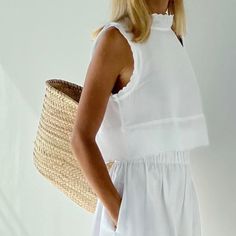 Reposhing This Item I Purchased From @Thebeachbelle. Loved It, But Didn't Fit So Never Wore It. I'm Listing The Matching Skirt Too Questions? Leave A Comment Below! White Linen Beachwear Tops, Feminine Tops For Beach Season Vacation, White Breezy Vacation Top, White Sleeveless Beachy Top, Chic White Tops For Beach Season, Chic White Beach Season Tops, Feminine White Top For Beach Season, Feminine White Tops For Beach Season, Elegant White Tops For Beach Season