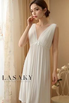 Lasaky - Elegant Sleeveless Cotton Nightgown: Classy and Chic Princess-inspired Loungewear Elegant Sleeveless Dress For Pajama Party, Elegant Sleeveless Nightgown For Pajama Party, Elegant Sleeveless Dress For Sleepover, White Sleeveless Dress For Pajama Party, White Sleeveless Nightgown For Pajama Party, Princess Nightgown, Princess Nightgowns, Cotton Nightgown, Sleeveless Skirt