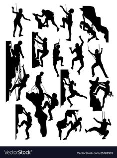 various silhouettes of people climbing up and down the mountain - miscellaneous objects / characters