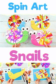 spin art project for kids to make snails with paper plates and construction paper rolls